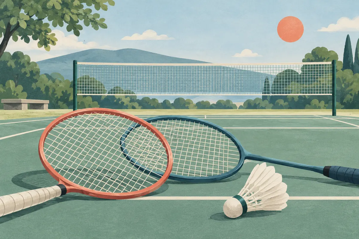 Ilustracja rakiet, lotki i siatki do rekreacyjnej gry w badmintona